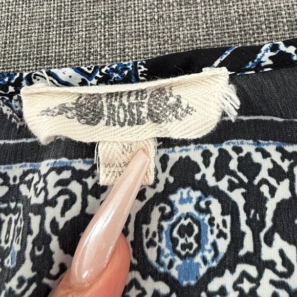 Hippie Rose Dress Tribal Boho Print Waist Tie Medium Cuffed Short Sleeves Lightw - Picture 3 of 11